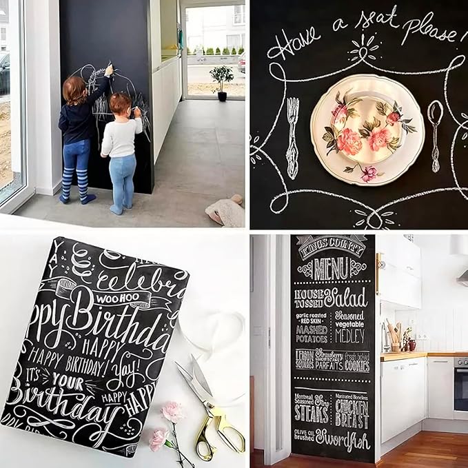 Large Chalkboard Wallpaper Stick and Peel(1.48ft.x9.8ft.) Chalk Board Wall Paper Chalk Paint Removable Renovate Blackboard Sticker with 5 Chalks for Home&Office Wall Board Sign(17.7 * 118Inches)