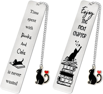 Jeffdad 2 Pcs Kitty Inspirational Words Bookmarks Funny Bookmarks Book Marker for Birthday Gifts Stainless Steel Bookmarks for Book Lovers Kids Teachers Friends Women Men (Type one)