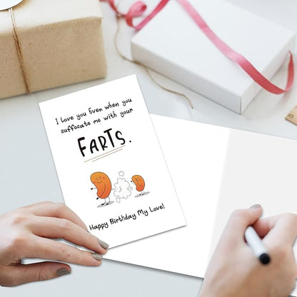 Funny Birthday Card for Couples, Cute Fart Birthday Card for Boyfriend Husband, I Love You Even When You Suffocate Me With Your Farts...