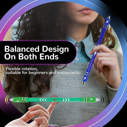 2 Colors Pen Spinning with Silicone Bracelet, Metal Heads Gaming Finger Pen, 8.5In Weighted Rotating Ballpoint Pen, Spinning Pen for Student Adults, No Pen Refill (Green,Blue)