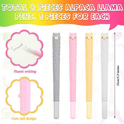 Tenare 12 Pieces Lama Pens Alpaca Gel Ink Pens Kawaii Cute Animal Black 0.5 mm for Kids