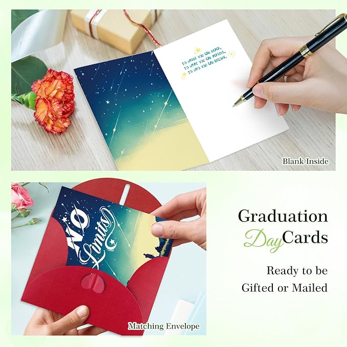 FaCraft Graduation Card 2025, No Limits Congrats Grad Greeting Cards with Envelope, for Preschool Kindergarten Middle School High School College PHD University Master Gradutes