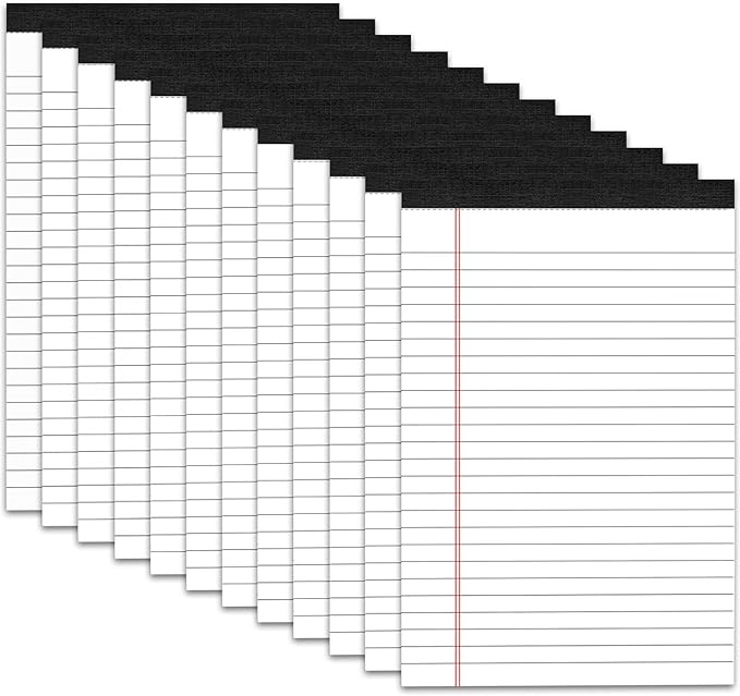 12 Pack Note Pads 5 x 8 Inch 80gsm Quality Small Notepad College Ruled Legal Pads, White Lined Double Sided Printing Writing Pads, 30 Sheets/Pad, Perforated Paper for Note-Taking, Grocery List