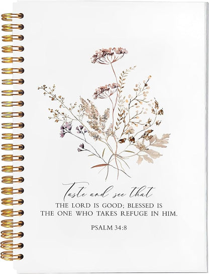BearCake bible notebooks for note taking,Christian Notebook,Christian Gifts for Women,Taste and See That the Lord is Good Floral spiral bible with note taking space,spiral bible 5.5x8.3