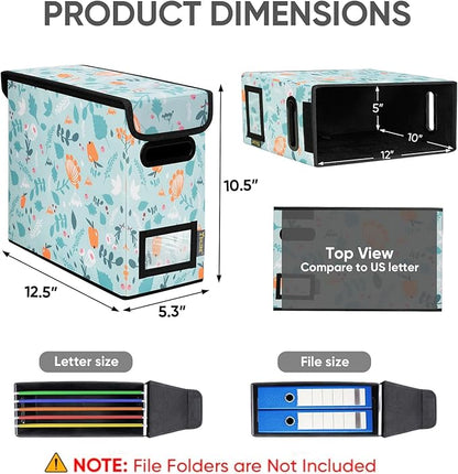BALEINE File Organizer Box with Lid, Collapsible File Folder Organizer with Plastic Slide, Hanging File Folder Box for Office Document Storage (2 Pack, Spring Stroll, S)