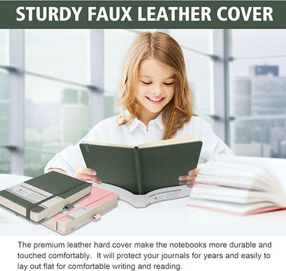 Lined Journal Notebook, 360 Numbered Pages(With page number), Thick Journal for Writing A5 College Ruled Notebook, 100gsm Lined Paper, Leather Hardcover, 5.75'' X 8.38''-Morandi Green