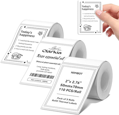 3 Rolls Labels for NIIMBOT B1 B21 B3S K3 Label Maker, 2'' x 2.36'' (50x70mm) Printer Labels, Food Labels for Jars, Personalized Editable Labels for Home/School/Office