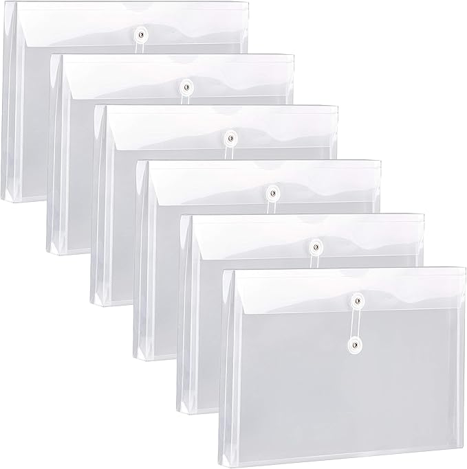 Plastic Legal Size Envelopes with String Tie Closure, 1-1/4" Expansion, Side Load, Clear File Folders Poly Project Paper Documents Puzzle Organizer for Office School Home (White-6)