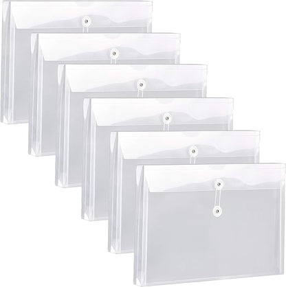 Plastic Legal Size Envelopes with String Tie Closure, 1-1/4" Expansion, Side Load, Clear File Folders Poly Project Paper Documents Puzzle Organizer for Office School Home (White-6)