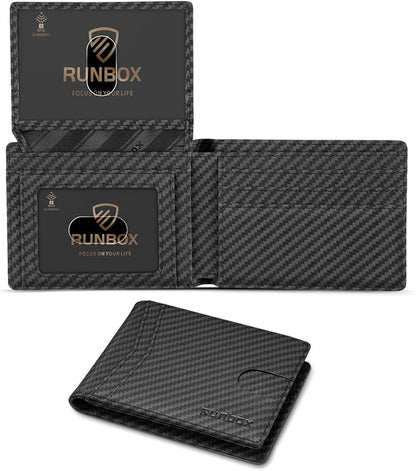 RUNBOX Wallet for Men Slim Rfid Leather 2 ID Window With Gift Box
