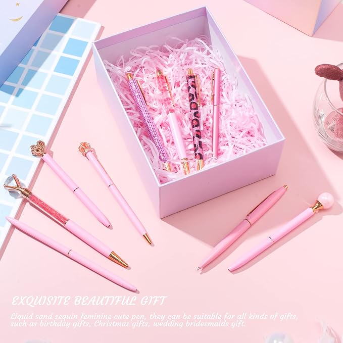 10 Pcs ballpoint pens for journaling,Metal Crystal Diamond pink Pen Glitter,Black Ink Pretty Cute Fancy Pens Gifts for Women Girls Wedding Birthday School Office Desk