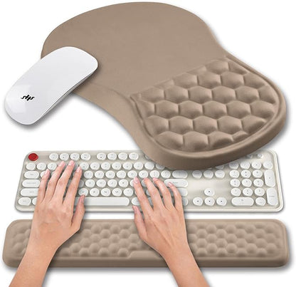 Hokafenle 2 in 1 Ergonomic Mouse Pad Wrist Support & Wrist Rest for Computer Keyboard Set, with Relieve Carpal Tunnel Pain Massage Bulge and Full Memory Gel Design (2In1 Set, Sand Color)