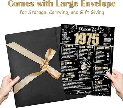 Large 50th Birthday Card With Envelope for Men Women, 1975 Black Gold Happy 50th Birthday Giant Guest Signature Book Gifts, Big Vintage 1975 50th Greeting Card Decoration Party Supplies