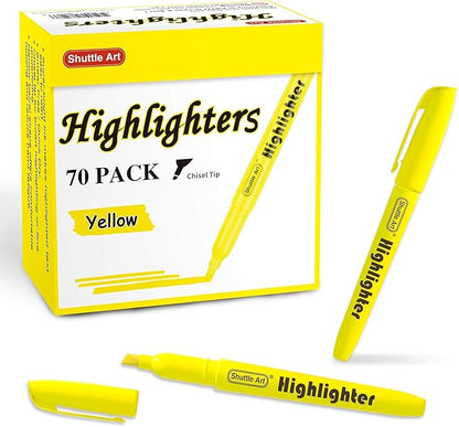 Shuttle Art 70 Pack Highlighters, Yellow Highlighters with Versatile Chisel Tip, Highlighter Markers Bulk in Vibrant Color for Highlighting as Office, School Supplies
