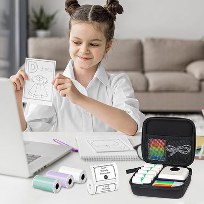 Mini Printer Carrying Case Compatible with Phomemo M02/ T02/ M02S/M02 pro/Q30S/M02X Mini Photo Printer, Mini Thermal Printer Hard Travel Case with Zipper Mesh (Black L)