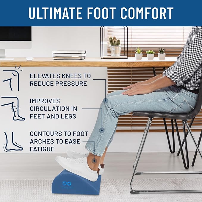 Foot Rest for Under Desk at Work - Memory Foam Office Foot Stool & Under Desk Footrest Leg Elevation Pillow for Gaming & Home Office, Supports Posture