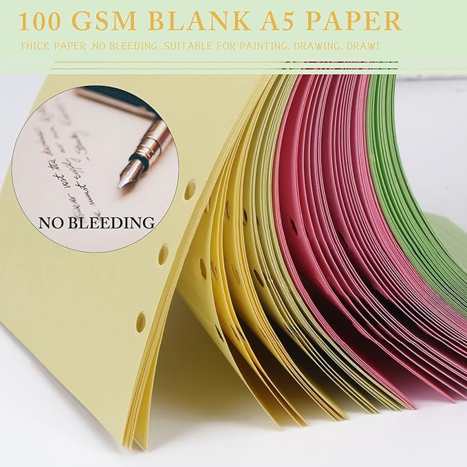 A5 Refills Paper, A5 Binder Planner Loose Leaf Paper, [5 Color] 150 Sheets (300 Pages) 6-Hole Notebook Refills for 6-Ring Refillable A5 Ring Binder Notebook Planner, Blank Paper