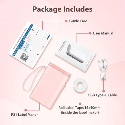 P21 Label Maker Machine with Tape, Label Printer Thermal Mini Label Makers with Built-in Cutter and Multiple Templates, Portable Printers for School, Office and Home Use (Pink), 1Pack