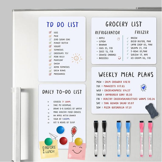 Magnetic Fridge Whiteboard Set: Dry Erase White Board (12X8"), Magnets (Bonus), Markers & Erasers