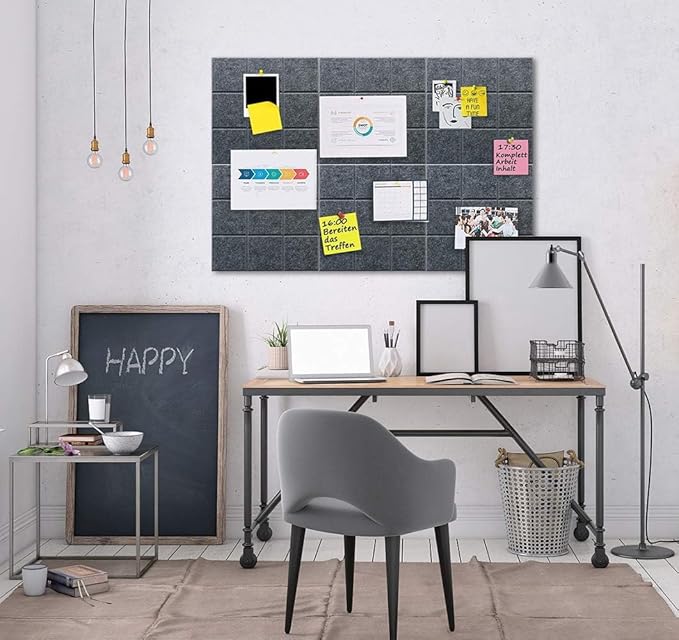 Large Cork Board Felt Board Tiles for Walls with 30 Push Pins, 11.8"x11.8" Pack of 6 Pin Board Notice Boards for Home Office Kitchen, Bulletin Board Wall Tiles for Photos Memos