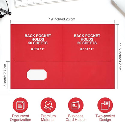 Harloon 75 Pack Two Pocket Portfolio Folders Bulk, 8.5 x 11 Inches Textured Paper with Business Card Slot Letter Size File Folders for Office School Classroom (Red)
