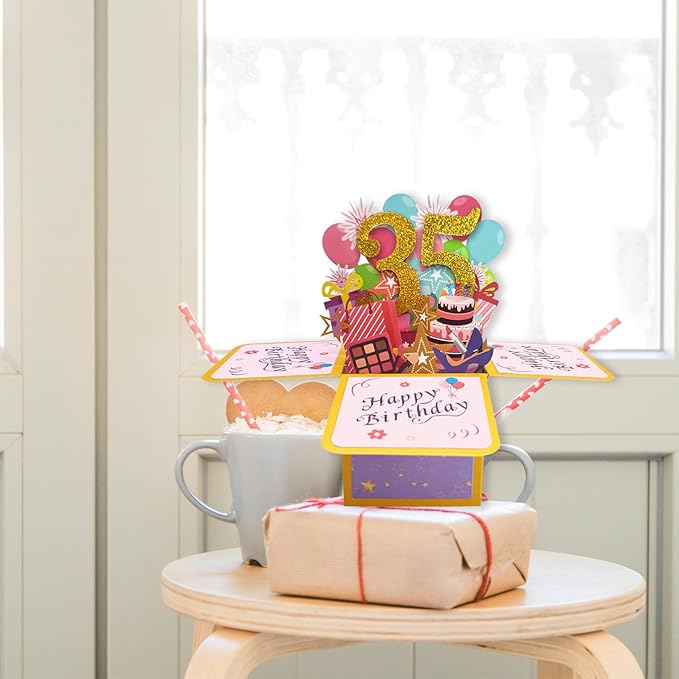 Asmallgf Sweet 35th Birthday Popup Card for Women Men, Funny 35 Year Old Bday Gifts for Husband Wife, Happy 35 Birthday 3D Greeting Card for Female Male, Best 35th Bday Gift Idea for Him Her