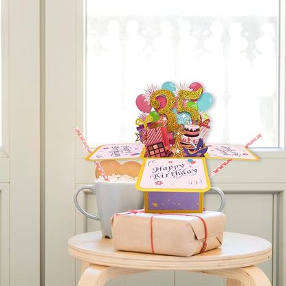 Asmallgf Sweet 35th Birthday Popup Card for Women Men, Funny 35 Year Old Bday Gifts for Husband Wife, Happy 35 Birthday 3D Greeting Card for Female Male, Best 35th Bday Gift Idea for Him Her