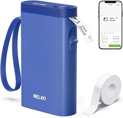 Nelko Label Maker Machine with Tape, P21 Bluetooth Label Printer, Wireless Mini Label Makers with Multiple Templates for Organizing Office Home, Blue