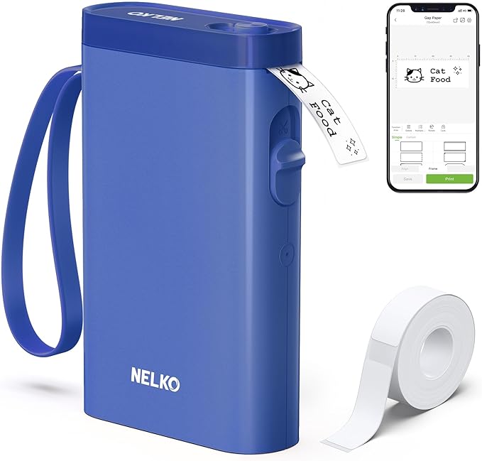 Nelko Label Maker Machine with Tape, P21 Bluetooth Label Printer, Wireless Mini Label Makers with Multiple Templates for Organizing Office Home, Blue