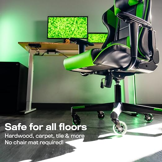 The Original Roller Blade Office Chair Wheels (As Seen On PBS) - Incredibly Smooth & Quiet Rolling Casters - Safe for Hardwood Floors & Carpet - Easy Installation with Universal Fit - Set of 5 - Green