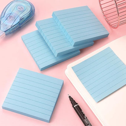 Lined Sticky Notes 3x3 Sticky Notes with Lines Self-Stick Notes Bright Color 4 Pads 90 Sheets/Pad (Light Blue)