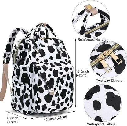 Cow Print Laptop Backpack College School Backpack Bookbags Nurse Backpacks Travel Bags Casual Daypacks for Women Girls Fits 15.6 Inch Notebook
