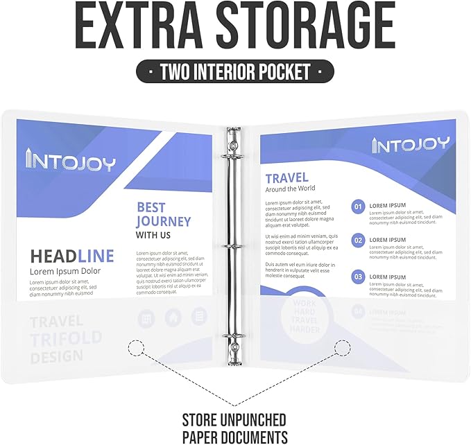 3 Ring Binder 1 Inch, IntoJoy 6 Pack Clear View 3 Hole Binder PVC-Free Fits 8.5x11 Inch Paper Flexible Round Ring Binders for School Office Home Binder Supplies (White)