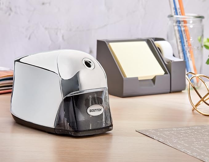 Bostitch Office QuietSharp Executive Heavy Duty Electric Pencil Sharpener for 65% Faster Sharpening and 6X Longer Cutter Life - Colored Pencil Compatible, Gold Chrome
