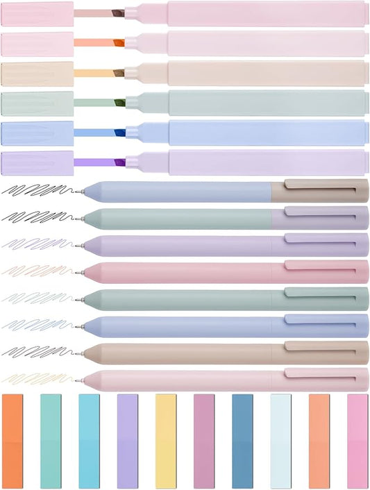 NiArt Bible Highlighters and Pens No Bleed Set of 14-Morandi-Colored Ink Highlighters, Gel Pens, Sticky Notes Set with Transparent Storage Box-Perfect for Bible Study, Note-Taking and Creative Writing