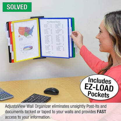 Ultimate Office AdjustaView 10-Pocket Wall Reference Organizer with Easy-Load Pockets and Mounting Screws