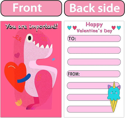 Valentines Day Cards for Kids School, 24 Sheets Valentines Cards for Kids Classroom, Valentine's Day Gifts for Kids, Exchange Kids Gifts for School