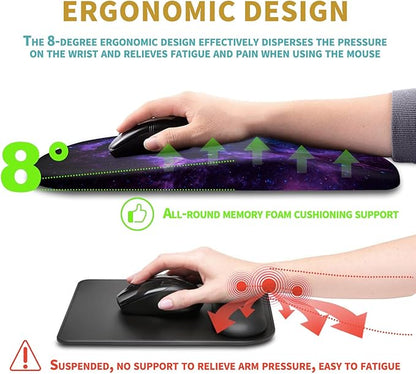 Hokafenle Ergonomic Mouse Pad Wrist Support with Massage Design, Wrist Rest Pain Relief Mousepad with Memory Foam&Non-Slip PU Base, Mouse Pads for Wireless Mouse & Desk (12x8 inch,Galaxy)