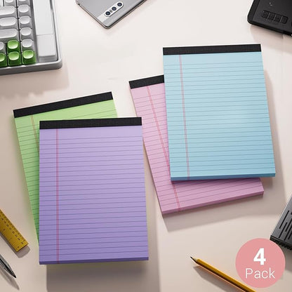 Legal Pads 5x8 Colored Note Pads, 4 Pack College Ruled Notepads 5x8 Lined Paper, Colored Notebook Paper Writing Pads 30 Sheets per Colored Paper Small Legal Pads 5x8 for Home Office School Supplies
