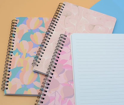 Yansanido Spiral Notebook, 4 Pcs A5 Thick Leaves Design Hardcover 8mm Ruled 4 Color 80 Sheets -160 Pages Journals for Study and Notes (Leaves)