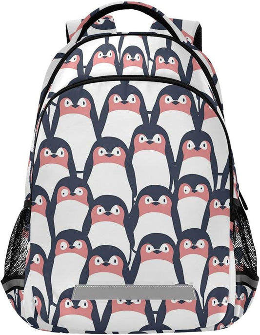 MNSRUU Laptop Backpack with Chest Strap, Cute Penguin School Backpack, Travel Hiking Backpack for Boys Girls Teen Adult, Rucksack, Knapsack