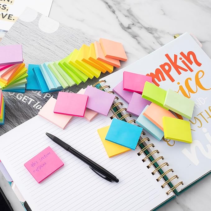 (50 Pads) Sticky Notes 1.5x2, 10 Colors Self Sticky Notes, Sticky Pads, Recyclable, Self-Stick Pads, Easy to Post for Home, Office, Notebook