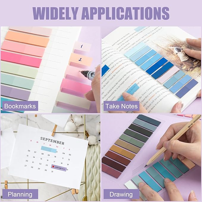 ZTML MS Sticky Tabs 1200 Pieces Book Tabs, Transparent Book Markers, Writable and Repositionable Page Makers, Morandi Index Tabs for Annotating Books, Page Tabs, Books Flags