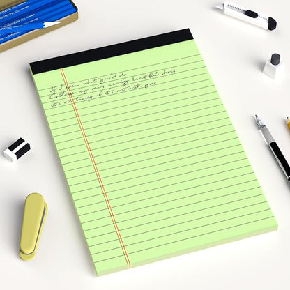 6pcs Small Note Pad 5x8 College Ruled Green Legal Pads Paper Notepads 6 Pack Study Back Writing Pads 5 x 8 Legal Pads Perforated Narrow Ruled Pads of Paper Green