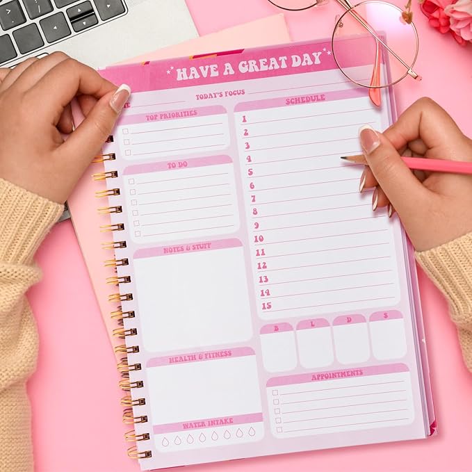 CNhoqc A4 Lightning Planner Notebook - Pink Preppy Lightning A4 Planner Notebook Teen Girl Y2K To Do List Daily Task Checklist Time Management Notepad Daily Agenda Christmas Winter Xmas New Year Gifts