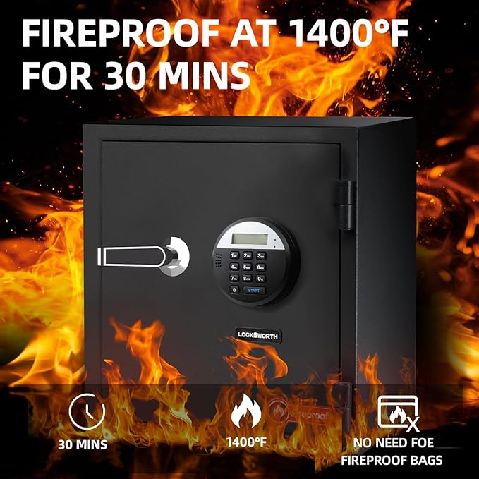 1.6 Cubic Feet Fireproof Safe Box, Fireproof Home Safe for Money, Jewelry, Documents and Valuables W/Digital Keypad,Alarm System,Removable Shelf Safe, Home and Office Use Fireproof Document Box