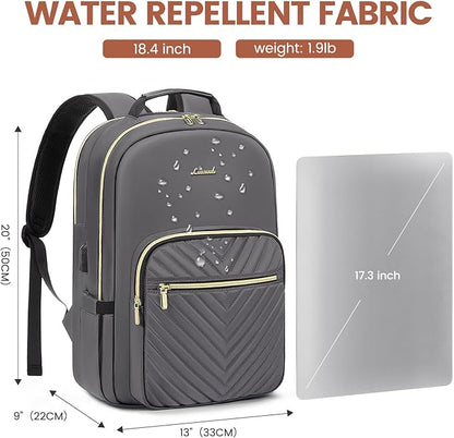 LOVEVOOK Laptop Backpack for Women 18.4 inch,Cute Womens Travel Backpack Purse,Professional Laptop Computer Bag,Waterproof Work Business College Teacher Bag Carry on Backpack with USB Port,Purple Gray