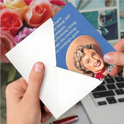 NobleWorks - 1 Funny Vintage Birthday Card - Hilarious Retro Greeting, Grown-Up Humor for Happy Birthdays - Cursing is Good C9365BDG