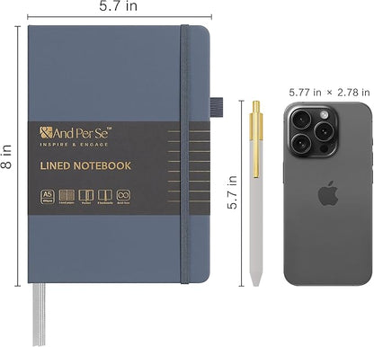 A5 Lined Journal and Pen Set, Hardcover Notebook with Pen, 160 Pages 100gsm Thick Ruled Paper for for Women Men Work Business School or Home Writing, 5.7'' x 8'' (Dark Blue)
