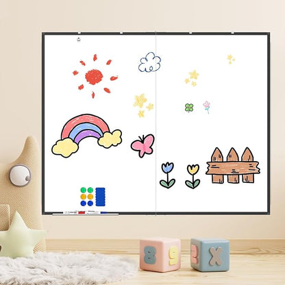 Big White Board, Double Magnetic White Board for Wall, Dry Erase Whiteboard with Calendar for Office Home & School (Black, 60x48 inch)